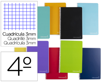 CUADERNO ESPIRAL CUARTO WITTY TAPA DURA CUADROS 3MM LIDERPAPEL