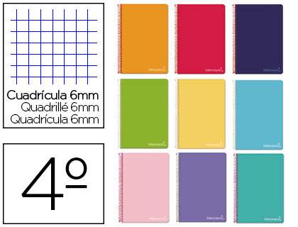 CUADERNO ESPIRAL CUARTO WITTY TAPA DURA CUADROS 6MM LIDERPAPEL