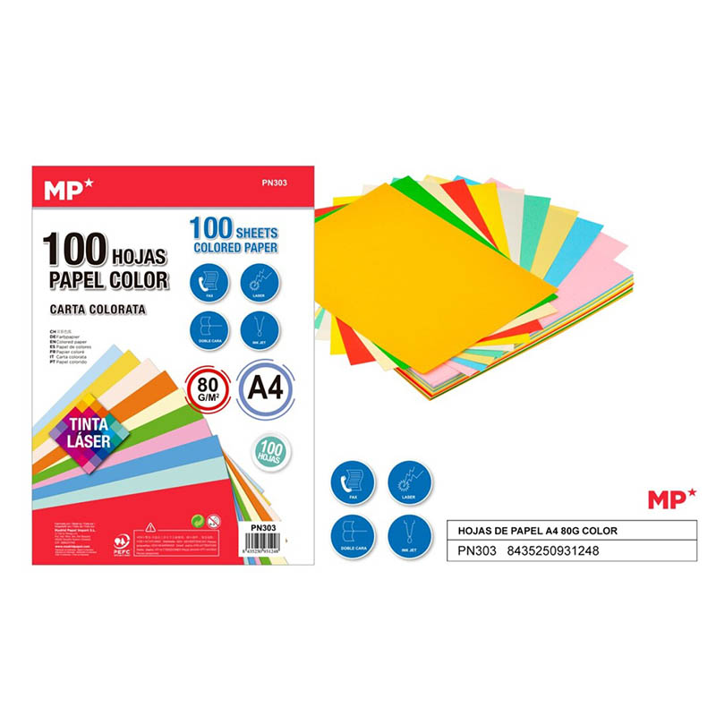 Papel A4 100 hojas 80g Color Surtido