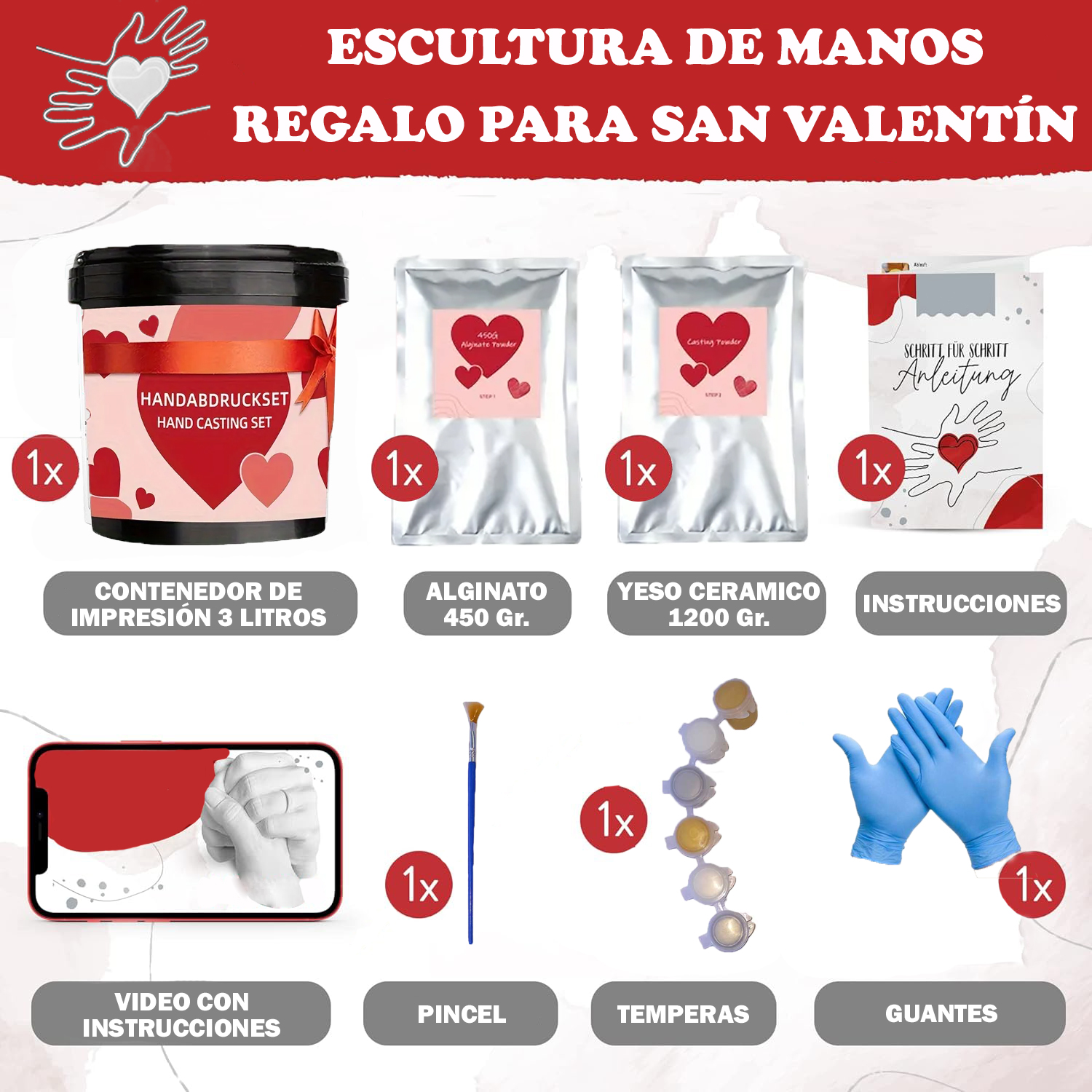 Kit De Escultura De Manos 3D Para Parejas - Con Alginato Y Yeso, Incluye Molde Y Herramientas, Regalo Original Para Bodas Y Aniversarios
