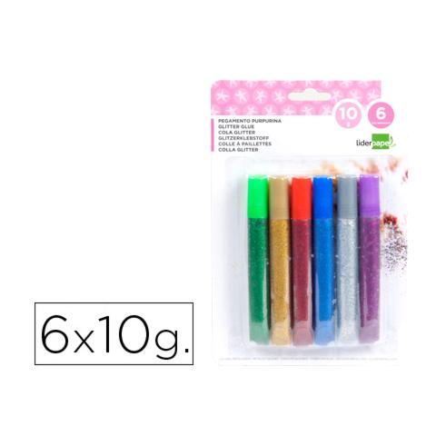 LIDERPAPEL Purpurina pegamento 6 colores metálicos
