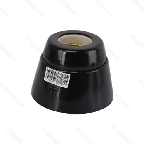 Portalámparas Cerámico E27 de superficie recto negro