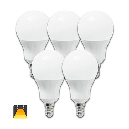 Pack de 5 Bombillas LED A5 A60 / 8W E14 Luz Cálida 3000K
