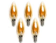 Pack de 5 Bombillas de Filamento LED E14 C35 4W Luz Cálida 2200K