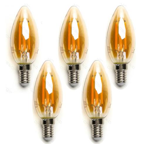 Pack de 5 Bombillas de Filamento LED E14 C35 4W Luz Cálida 2200K