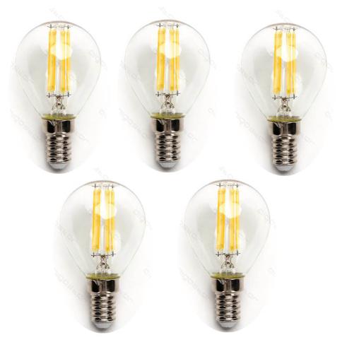 Pack de 5 Bombillas de Filamento LED E14 G45 4W Luz Cálida 2700K