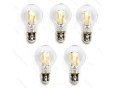 Pack 5 Bombillas de Filamento LED E27 A60 6W Luz Cálida 2700K