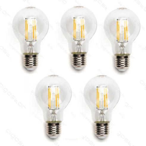 Pack 5 Bombillas de Filamento LED E27 A60 6W Luz Cálida 2700K