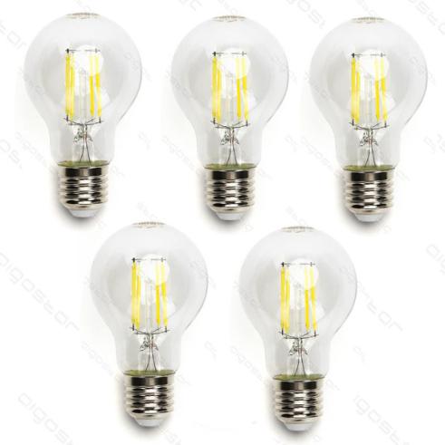 Pack 5 Bombillas de Filamento LED E27 A60 6W Luz Fría 6500K