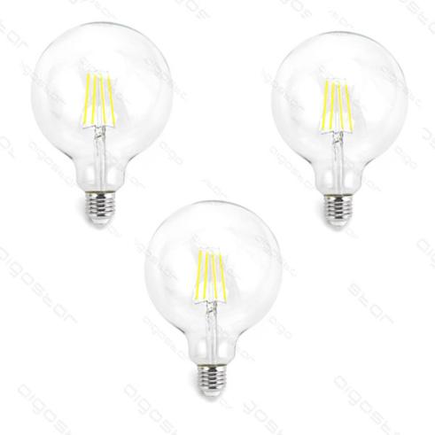 Pack 3 Bombillas de Filamento LED E27 G125 4W Luz Fría 6500K