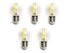 Pack 5 Bombillas de Filamento LED E27 G45 6W Luz Fría 6500K