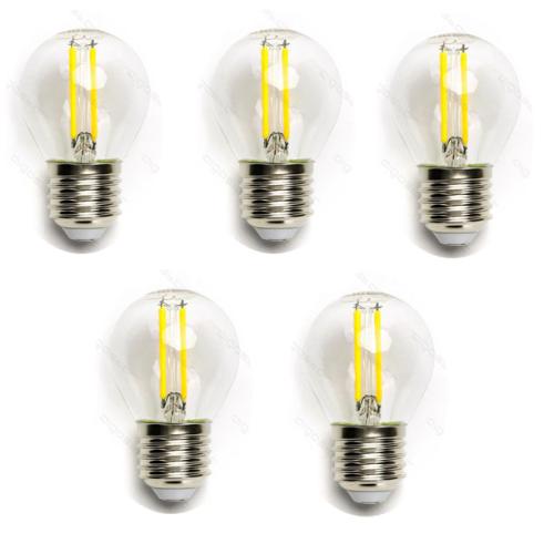 Pack 5 Bombillas de Filamento LED E27 G45 6W Luz Fría 6500K