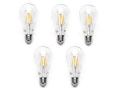 Pack 5 Bombillas de Filamento LED E27 ST64 4W Luz Cálida 2700K