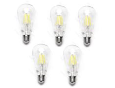 Pack 5 Bombillas de Filamento LED E27 ST64 4W Luz Fría 6500K