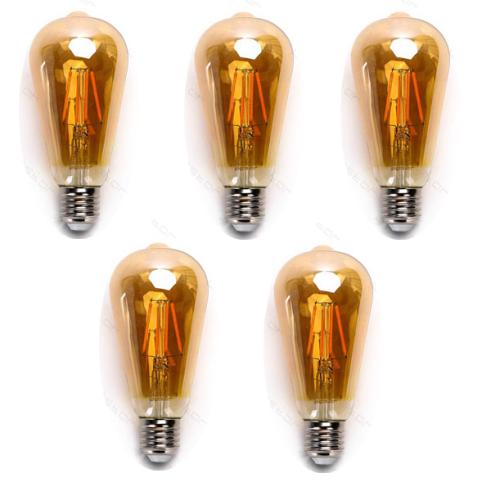 Pack 5 Bombillas de Filamento LED E27 ST64 6W Luz Cálida 2200K