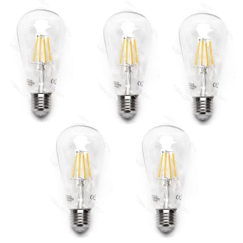 Pack 5 Bombillas de Filamento LED E27 ST64 6W Luz Cálida 2700K