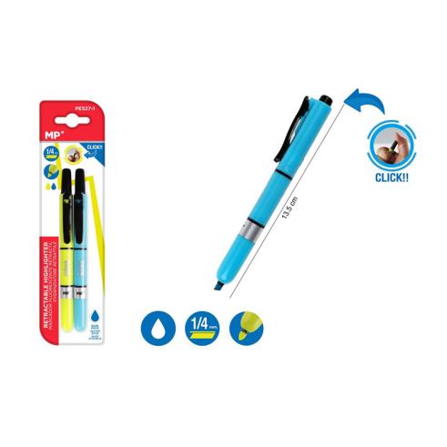 Marcador Fluorescente Retráctil Amarillo y Azul