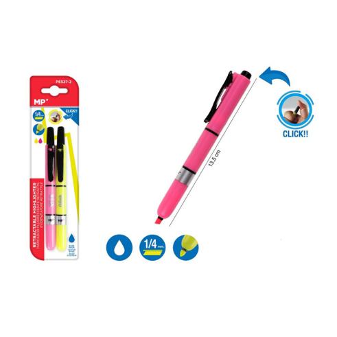 Marcador Fluorescente Retráctil Amarillo y Rosa