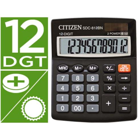 Calculadora Citizen Sobremesa SDC-812 Eco Eficiente Solar y Pilas 12 Dígitos