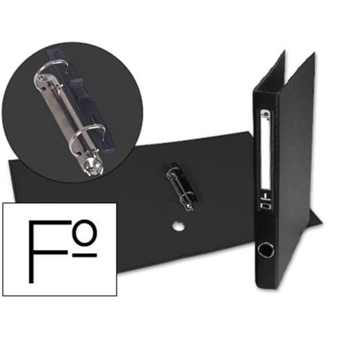 Carpeta de 2 Anillas 25mm Folio Forrado Papercoat con Ollao y Tarjetero Compresor de Plástico Negro