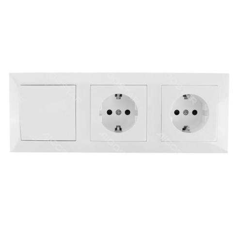 Conjunto de 2 Tomas de Corriente Tipo Schuko + Interruptor de 2 Vías