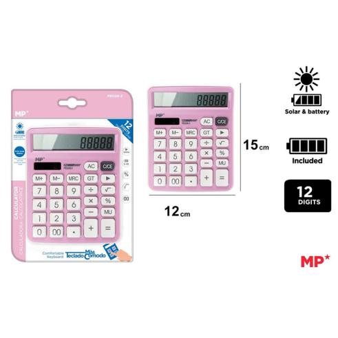 Calculadora de Sobremesa Solar y Pilas Rosa 12 Dígitos MP