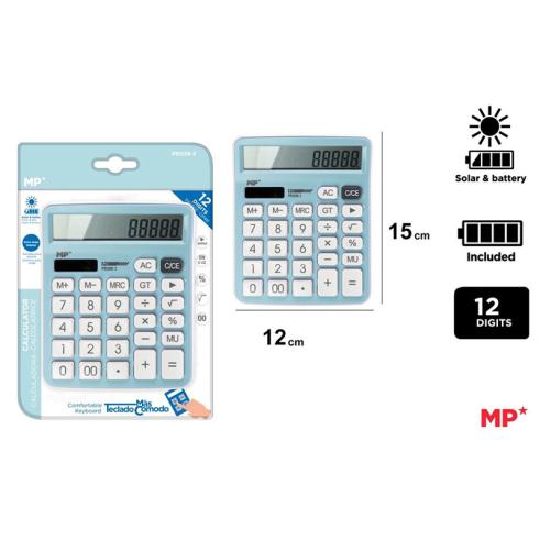 Calculadora de Sobremesa Solar y Pilas Azul Claro 12 Dígitos MP