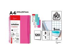 Cuaderno Cervantes Espiral A4 con 3 Separadores de Cuadrícula 5x5mm Tapa Dura de 120 Hojas 90g Rosa/Verde Agua/Celeste