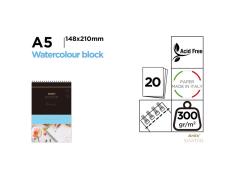 Block de Dibujo para Acuarela y Témperas 20 Hojas 300g/m² A5