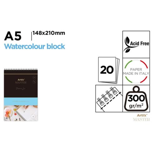 Block de Dibujo para Acuarela y Témperas 20 Hojas 300g/m² A5
