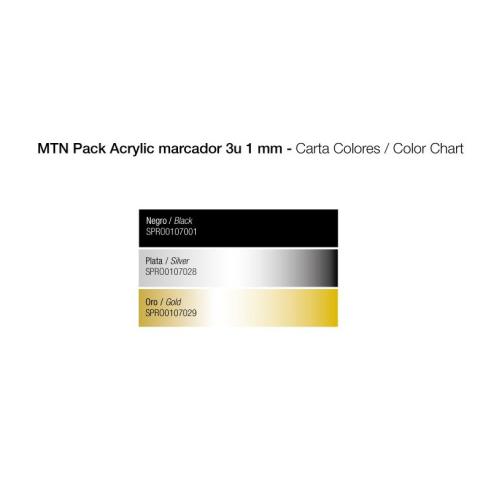 MTN Pack Marcador Acrílico Metálico 3u 2mm (Plata, Oro, Negro)