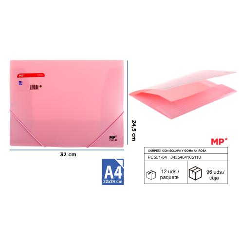 CARPETA CON GOMAS Y SOLAPAS A4 ROSA MP