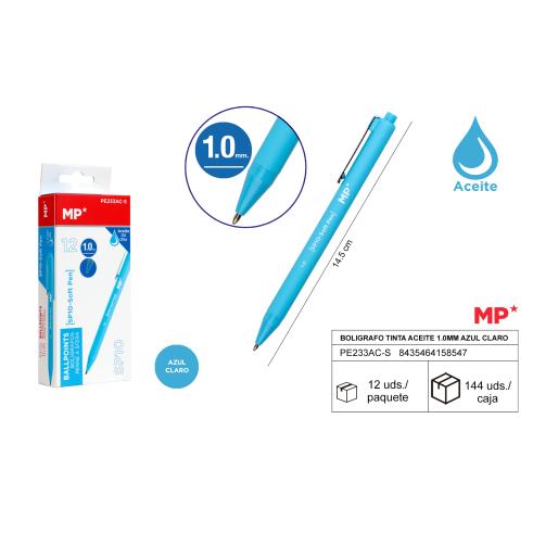 BOLIGRAFO TINTA ACEITE 1.0mm AZUL CLARO  MP