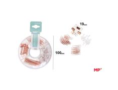 Accesorios de Escritorio Rose Gold - Rosquilla con Pinzas, Clips de 2 tamaños y Chinchetas