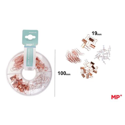 Accesorios de Escritorio Rose Gold - Rosquilla con Pinzas de 2 tamaños, Clips pequeños y Chinchetas