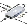 Adaptador Leotec 10 en 1 USB-C a 2xHDMI, 3xUSB-A 3.0, 1xUSB-C PD, 1xUSB-C, 1xRJ45, 1xTF/SD+1xMicroSD Color Gris