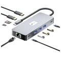 Adaptador Leotec 10 en 1 USB-C a 2xHDMI, 3xUSB-A 3.0, 1xUSB-C PD, 1xUSB-C, 1xRJ45, 1xTF/SD+1xMicroSD Color Gris