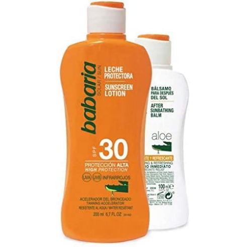 BABARIA PACK LECHE PROTECTORA SPF 30 ALOE VERA + BÁLSAMO AFTER SUN ALOE VERA 100 ML GRATIS
