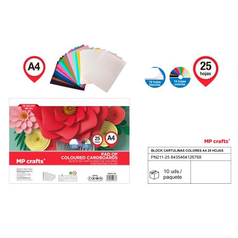 BLOCK DE CARTULINA COLOR A4 25 HOJAS 180G MP