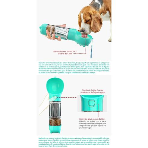 Botella de Agua Multifuncional para Mascotas Turquesa 300ml