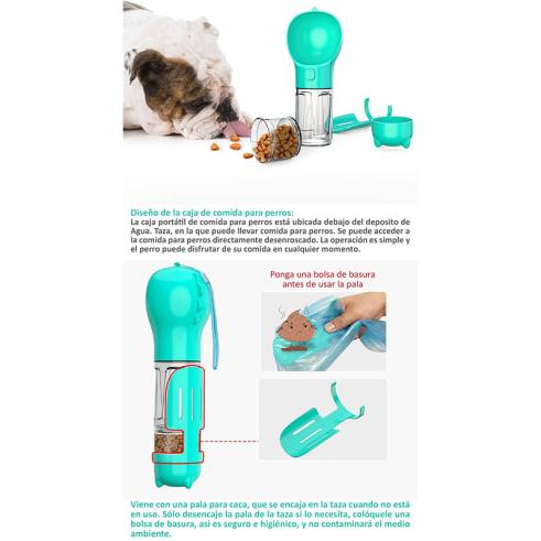 Botella de Agua Multifuncional para Mascotas Turquesa 300ml