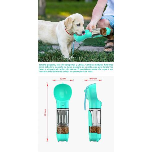 Botella de Agua Multifuncional para Mascotas Turquesa 300ml