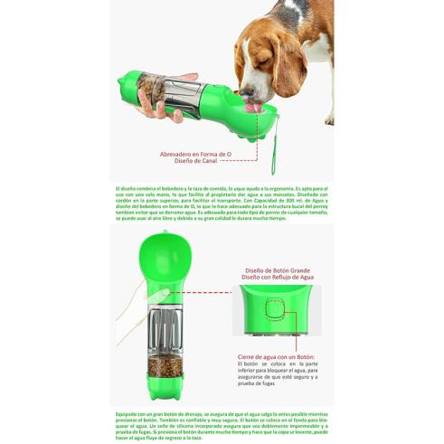 Botella de Agua Multifuncional para Mascotas Verde 300ml