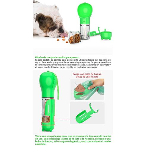Botella de Agua Multifuncional para Mascotas Verde 300ml