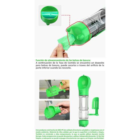 Botella de Agua Multifuncional para Mascotas Verde 300ml