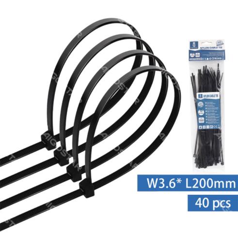 Bridas de Nylon Negras 40 unidades (W3.6*L200mm)