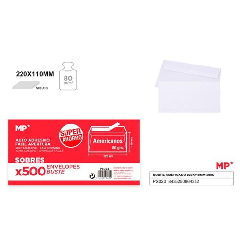 Caja de 500 unidades de Sobre Americano 220x110mm
