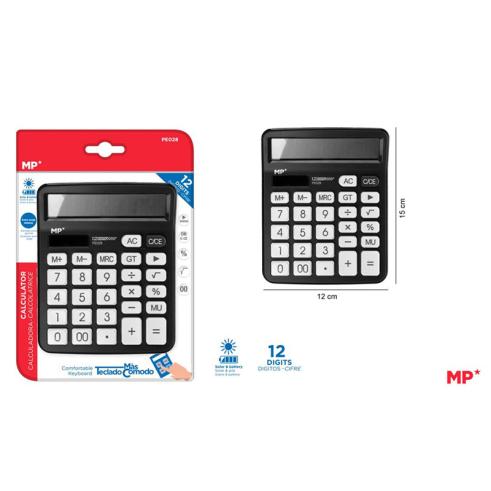 Calculadora de Sobremesa Solar y Pilas Negra 12 Dígitos MP