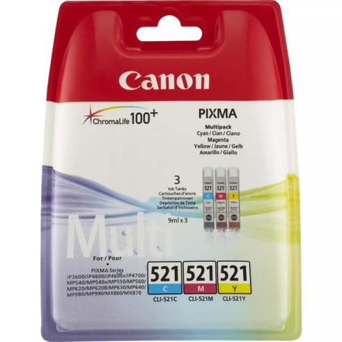 Canon CLI 521 Pack de 3 Originales - Cian, Magenta, Amarillo