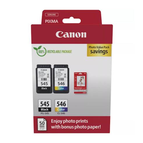 Canon PG-545/CL-546 Pack de 2 Cartuchos Originales + 50 Hojas de Papel Fotográfico
